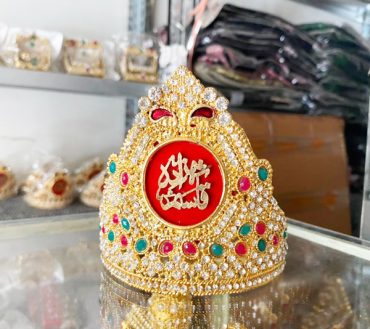 Taj Hazrat Qasim Golden with Green and Red Stones