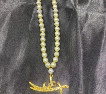 Beautiful Tasbeeh Ya Ali AS With Zulfiqar | White Pearls Stones 8mm 33 Beads