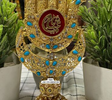 Alam Mola Abbas AS Table Stand Moon Shape Ferozi Stone Work