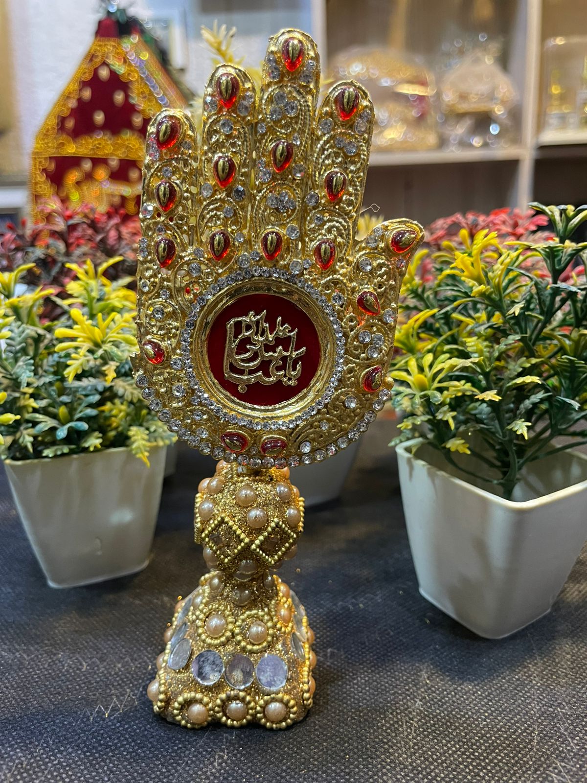 Alam Mola Hussain AS Table Stand With Umbralla Red Stone Work