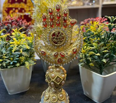 Alam Mola Hussain AS Table Stand With Moon Shape Red Stone Work