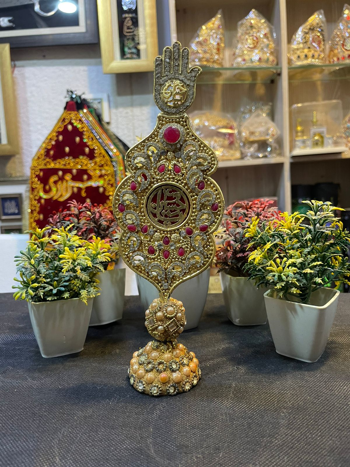 Alam Mola Hussain AS Table Stand With Umbralla Red Stone Work