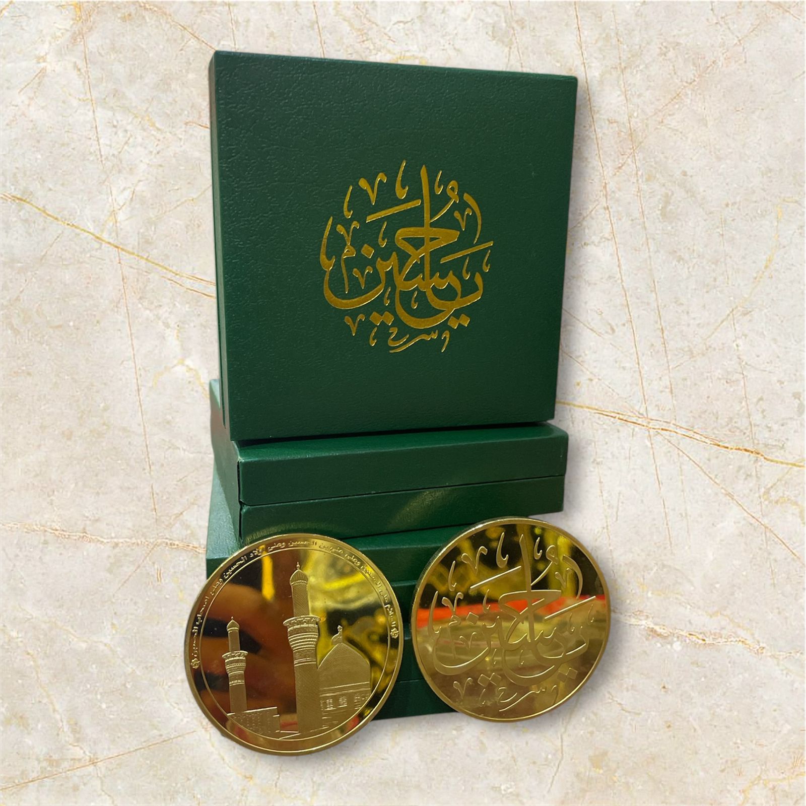 New Arrival Karbala Big Coin With Orignal Box | Front Side Roza Imam Hussain AS & Back Side Calligraphy Ya Hussain AS | Size 2.5 Inch