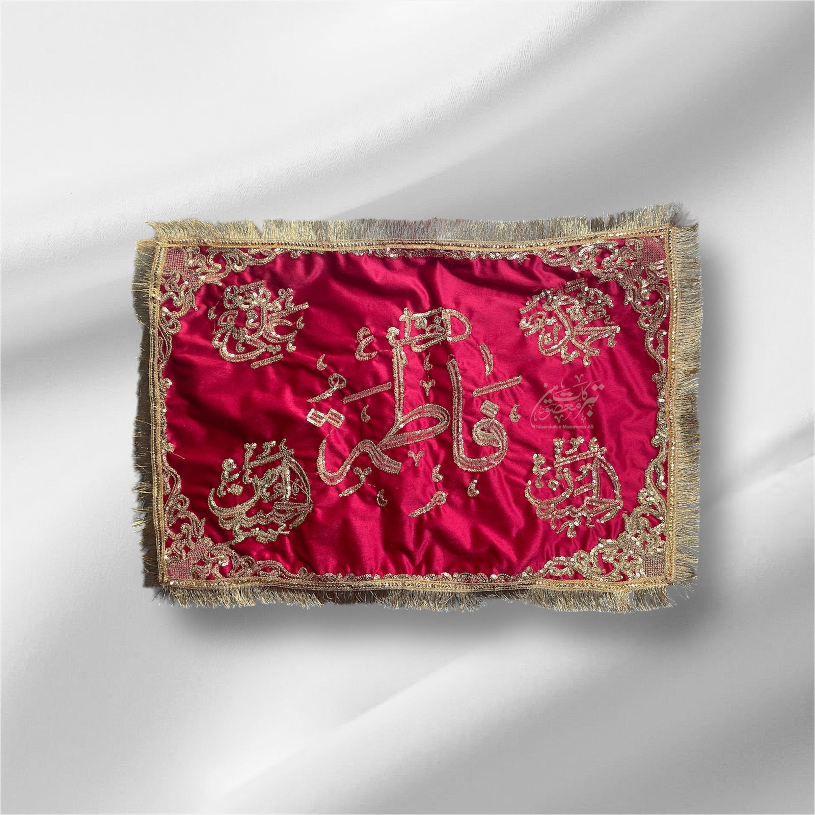 Beautiful Pillow Cover Fatima SA With Panjetan Names | | Fabric Maroon Velvet Work Machine Embroidery & Sitara