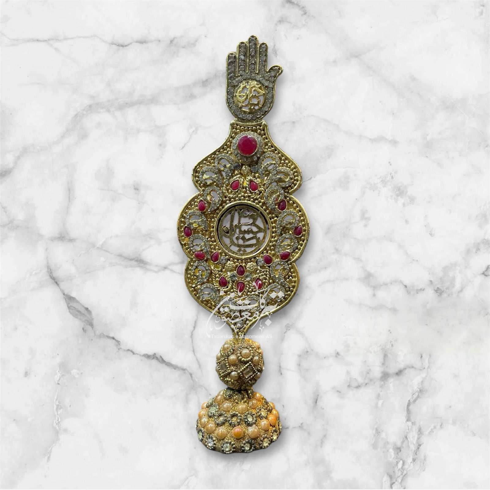 Beautiful Ya Hussain AS Table Stand Alam | Work Kashi With Stones Red Color