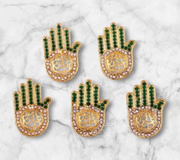 Ya Abbas Panja Badges With Green Stones Work | 12pcs Pack 