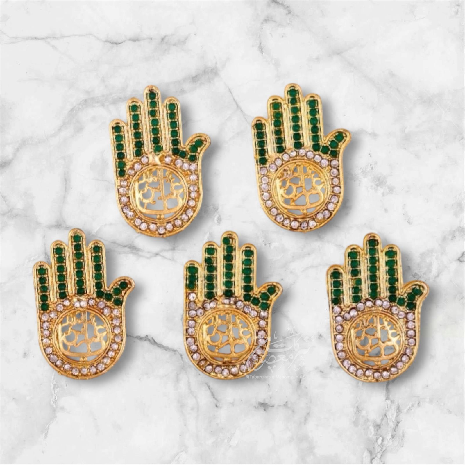 Ya Abbas Panja Badges With Green Stones Work | 12pcs Pack
