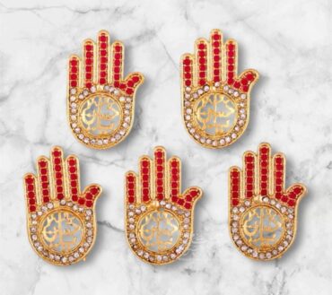Ya Hussain Panja Badges With Red Stones Work | 12pcs Pack 